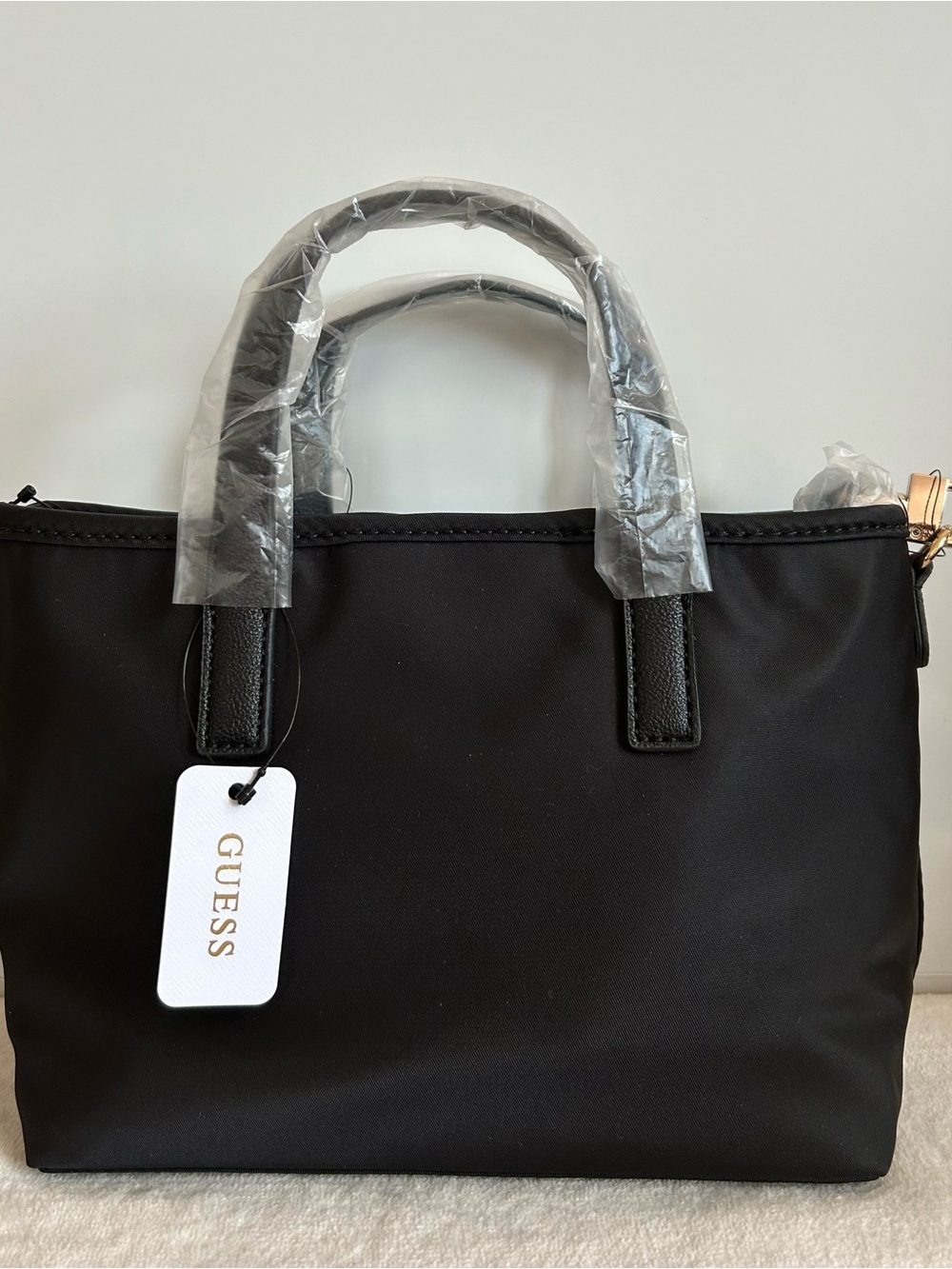 Guess Black Satchel with Gold Triangle Logo - Picture 3 of 10